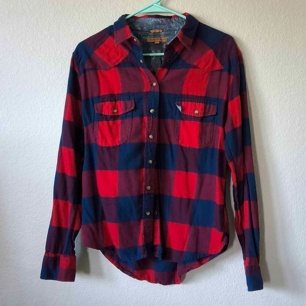 Jachs Girlfriend Red Buffalo Plaid Western Flannel Button Up Cotton M - Picture 2 of 5